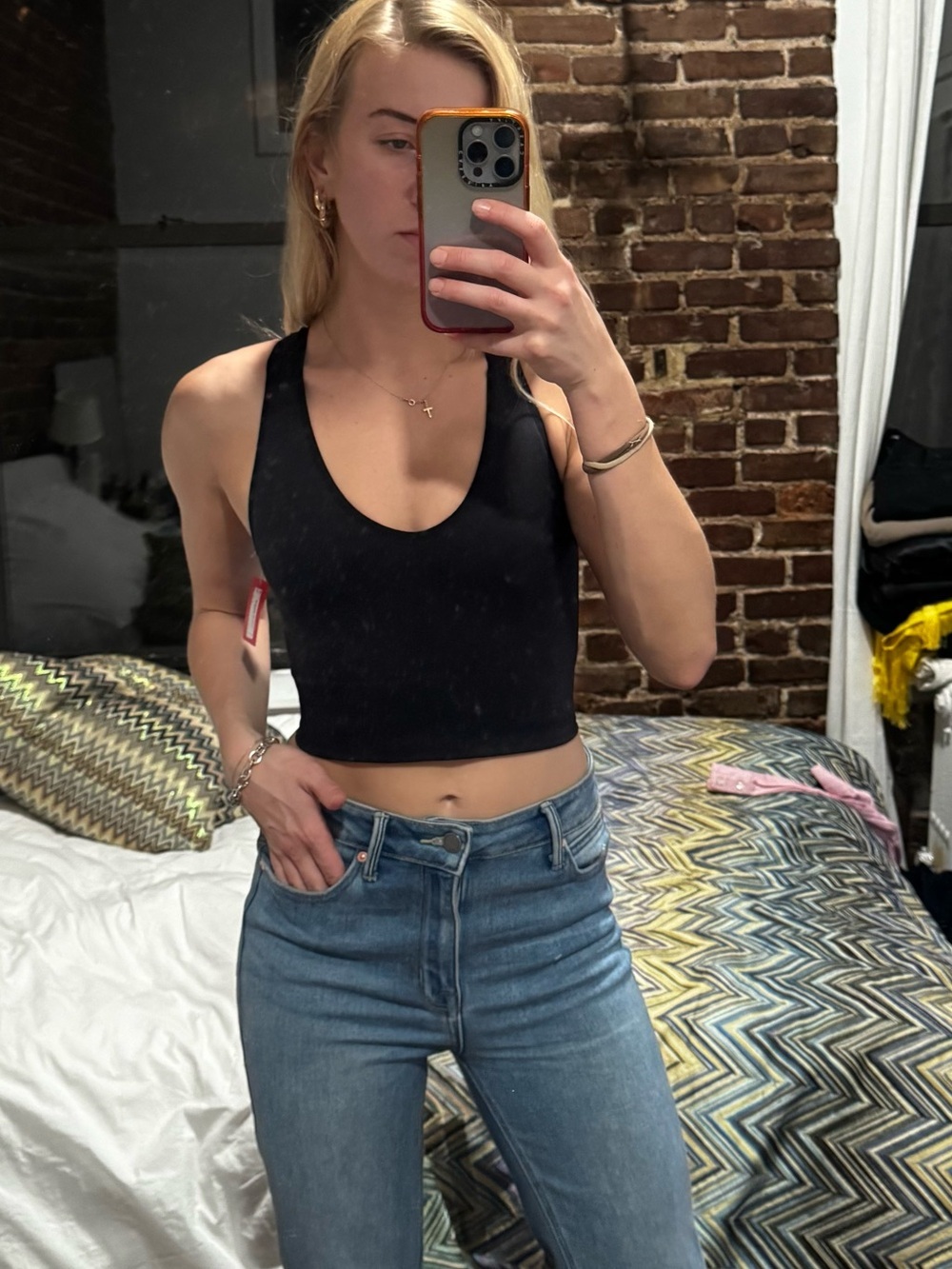 SPANX Black Scoop Neck Crop Tank